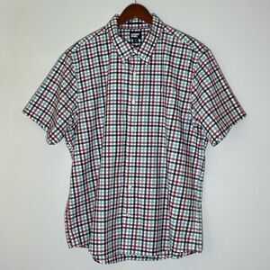Lands' End Men's Short Sleeve No Iron Twill Shirt Traditional Fit Red Blue